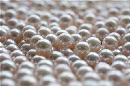 Japanese akoya cultured pearls are pictured at Ohata pearl industry in Ise, western Japan